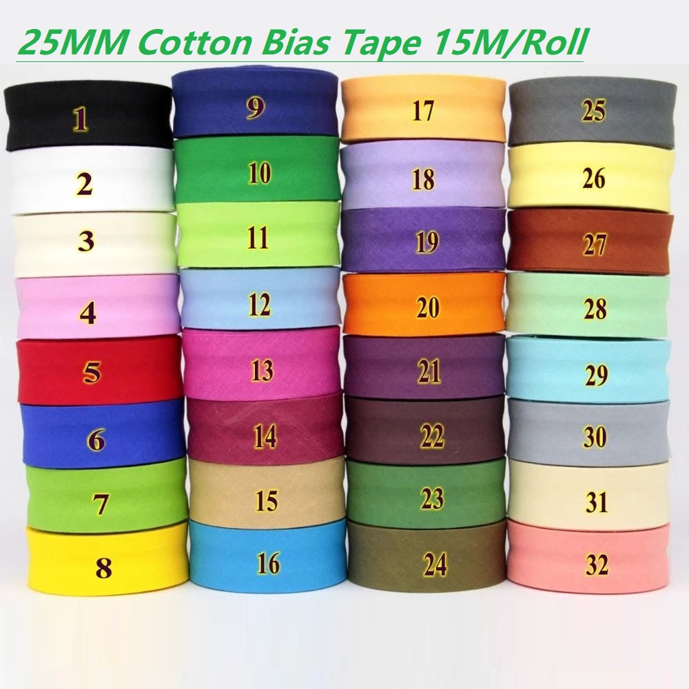 Binding Tape Bias - شريط قطني مطوي بعرض 25 مم